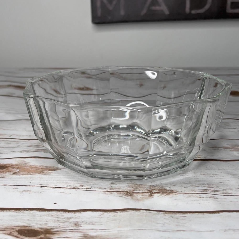 Unbranded Serving Bowl Clear Geometric Paneled‎ Octagonal Glass 8.5 Inch